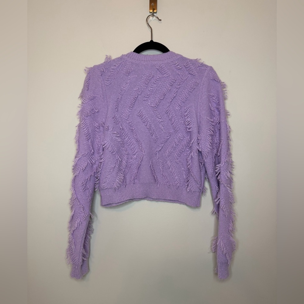 Milly Cropped Fringe Purple Sweater Size L - Picture 5 of 5